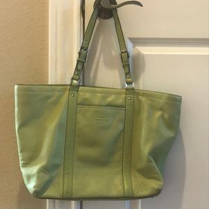 Lime sherbet Coach leather tote